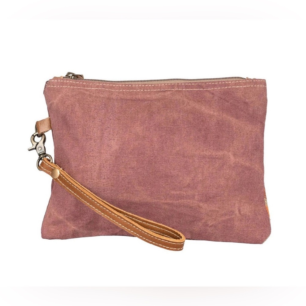 NWT Genuine Leather, Canvas and Rug Wristlet Boho Aztec Tribal Bag Clutch - Picture 9 of 9